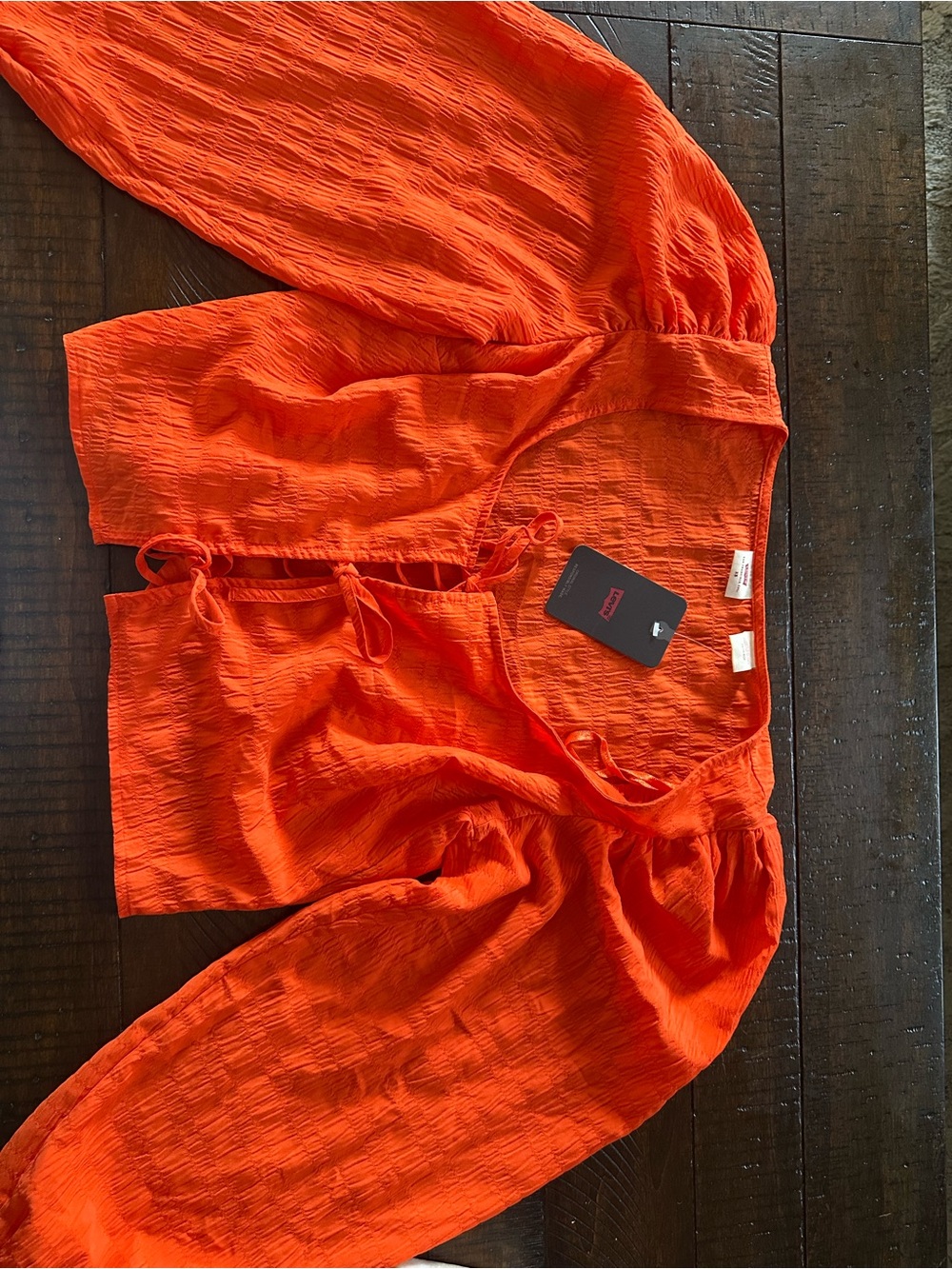 Levi's Vibrant Orange Tie-Front Peasant Blouse
